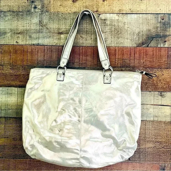 Coach Rare Poppy Metallic Gold Champagne Tote - Picture 2 of 13